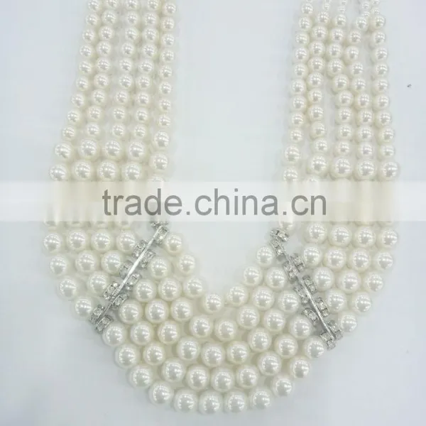 FASHION CHUNKY MULTI ROW STATEMENT PEARL NECKLACE EARRING SET photo-2