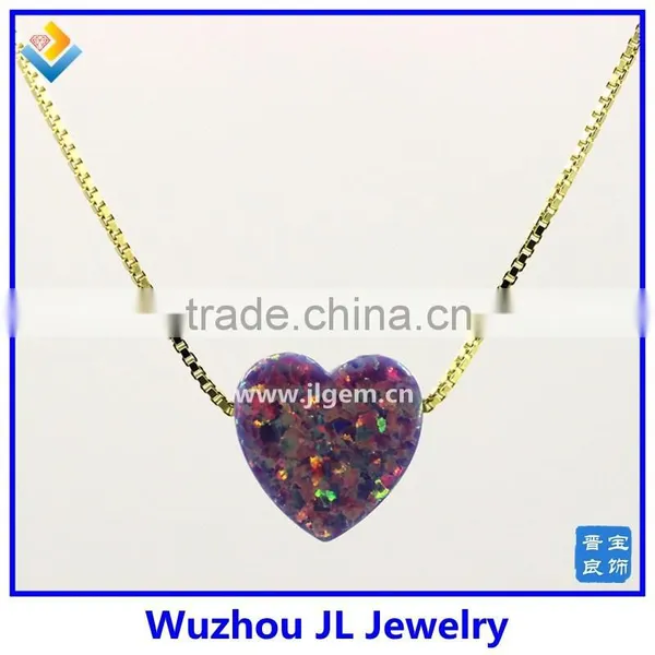 Synthetic Amethyst Opal Heart Gems Stone Pendant18K Golden Plated 925 Sterling Silver Chain Necklace photo-3