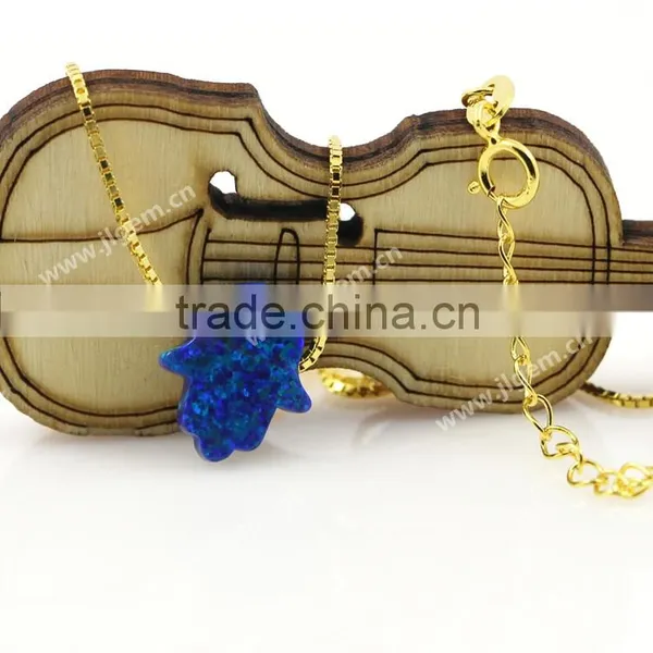 Wholesale Price Synthetic OP50 Opal Hamsa Pendant S925 Silver 18KPlated Chain Necklace For Sale Online photo-5