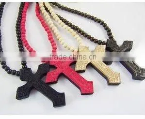 Wooden Bead Cross Necklace