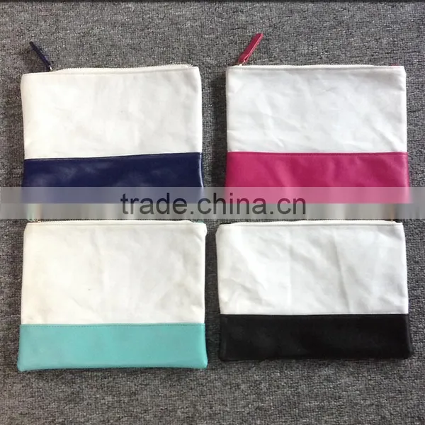 Wholesale Blanks Women Canvas PU Faux Leather Cosmetic Bags Makeup Bags