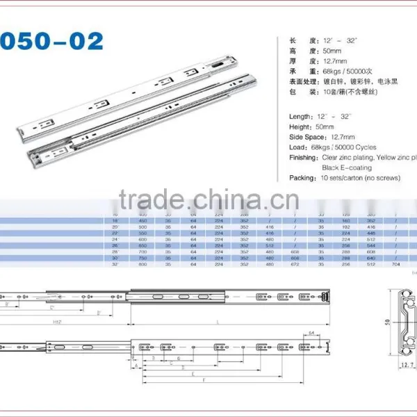 50mm Heavy Duty Ball Bearing Slide Rail for 68kgs Load Rating1050-02 photo-2