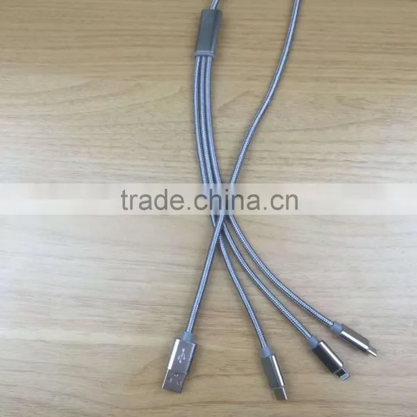 Aluminium Alloy 3 in 1 Charging Cable for IPhone 6 Micro Usb and Type c Mobile Phone photo-4