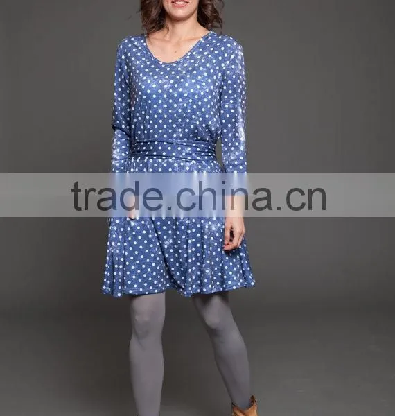 Blue Polka Dots MINI Dress - Loose Fit Dress- Womens Casual Winter Dress