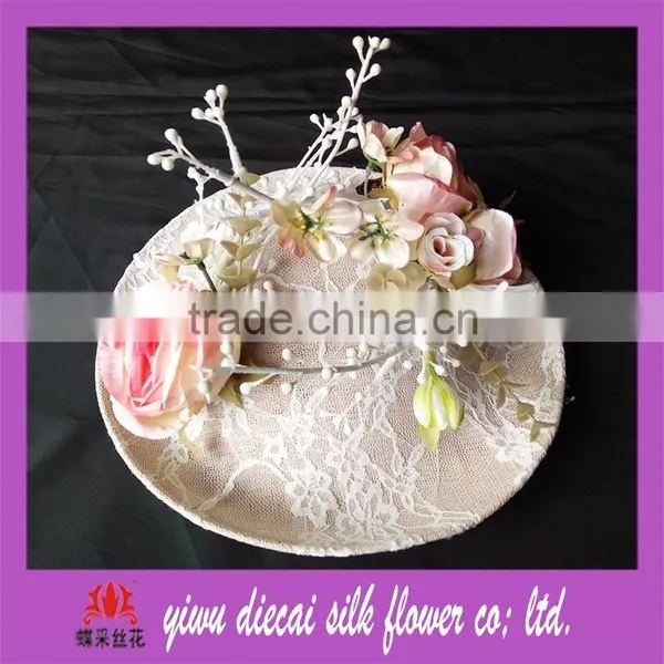 Artificial Rose Flower Lace Coverage Lady Sinamay Hat photo-2