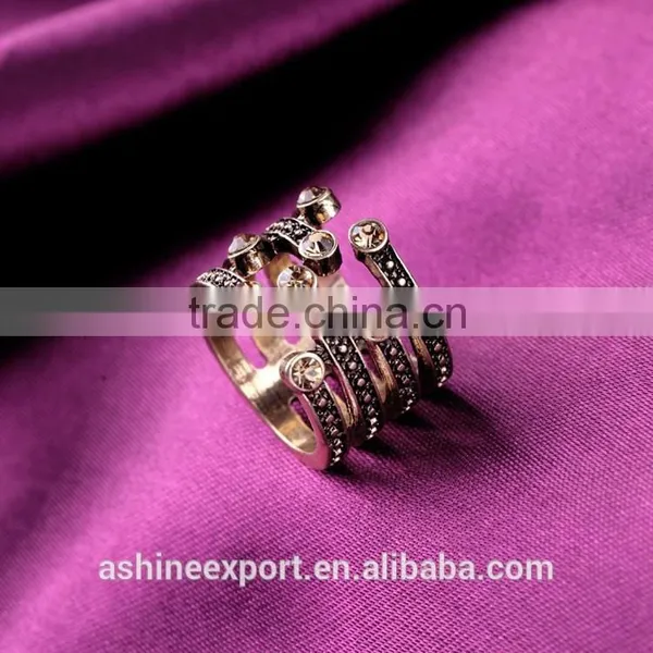 2015 China Cheap Wholesale Fashion Crystal Statement Ring Multi Layered Antique Gold Ring photo-2