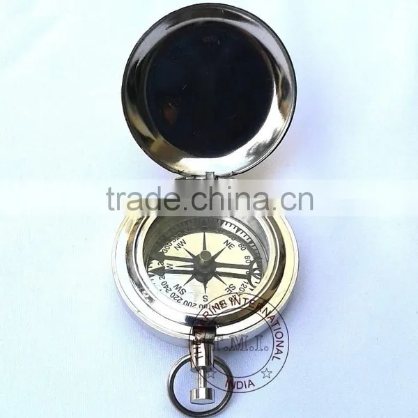 BRASS DALVEY COMPASS - NAUTICAL COMPASS WITH LID - CHROME COMPASS WITH LID - PUSH BUTTON COMPASS photo-3