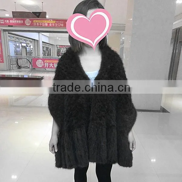 Luxury Knitted Mink Fur Cape / Wholesale Black Mink Fur Shawl photo-3
