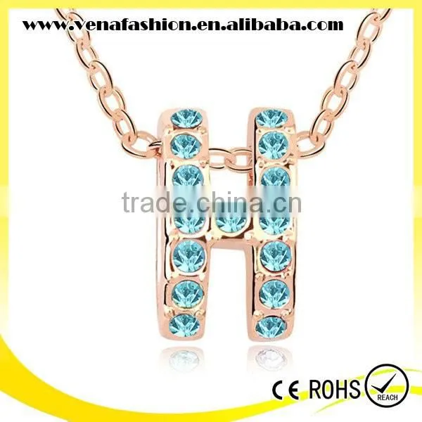 Gold Letter Pendant Alphabet Crystal Necklace, Letter h Necklace