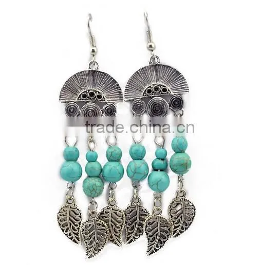 2016 Celebrity Design India Ethnic Style Leaf Tassels Pendant Turquoise Earrings photo-5