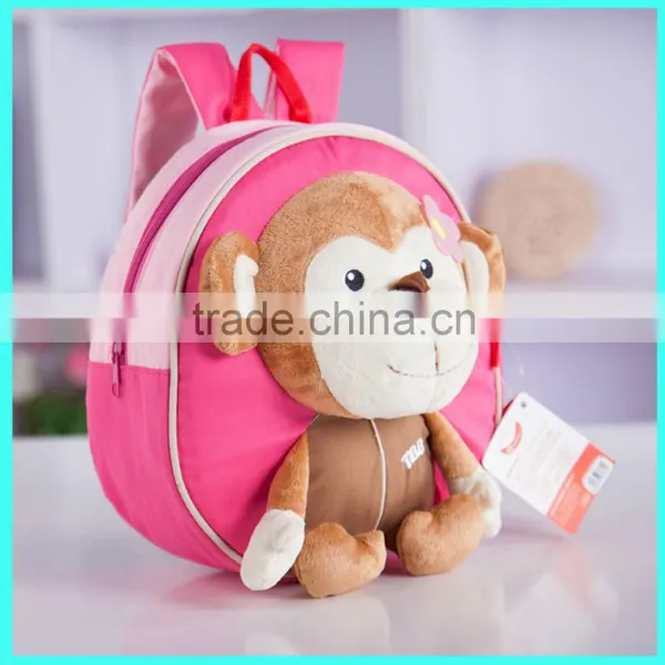 China Supplier 2015 Cartoon Plush Toy Monkey Baby Girl Backpack, Kids Backpack