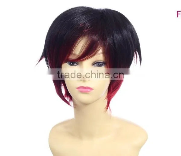 Factory Cheap Price Mix Black/red High Density Synthetic Hair Short Ombre Wig photo-2