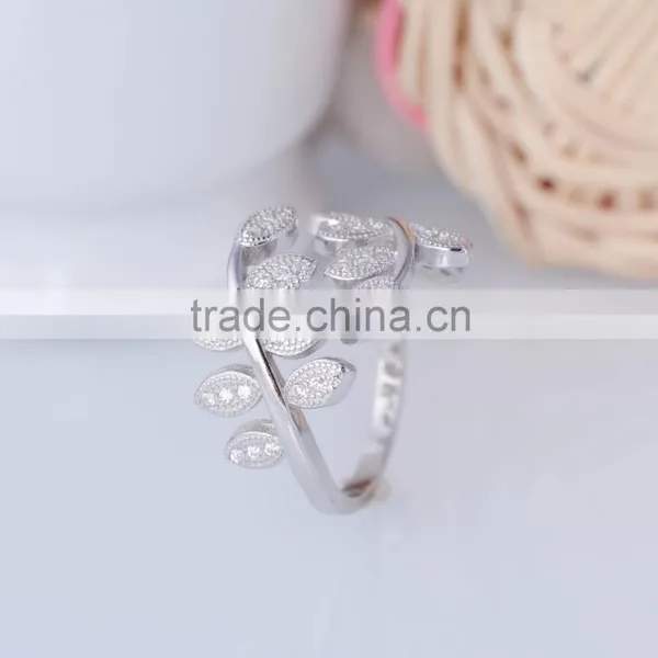 925 Silver Peace and Love Olive Leaf Adjustable Open Ended Ring photo-4