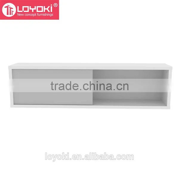 New Design MDF Wood Wall-mounted Modern Wall Bookshelf With Sliding Door Floating Shelf photo-3