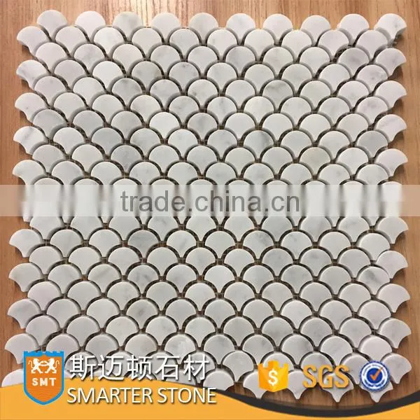 White Carrara Fish Scale Mosaic With Mesh Mounted Mosaic Tiles photo-2