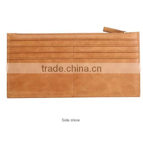 Top Cowhide Leather Tan Color Rfid Blocking Men Zipper Card Holder Wallet photo-2