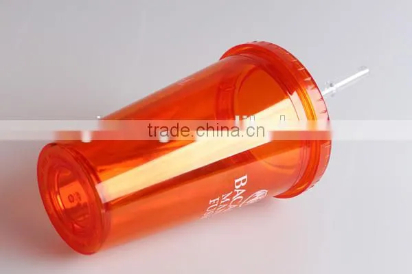 Double Wall Plastic Red Tumbler With Straw Lid 16oz photo-5