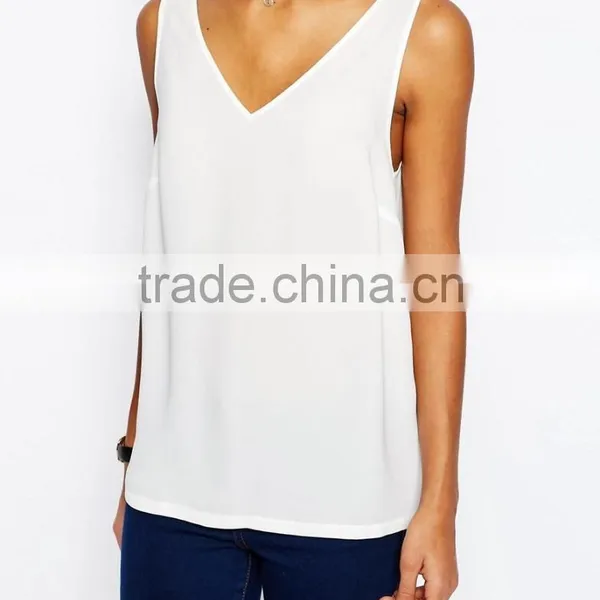 V Front and V Back Fashion Women White Vest photo-2