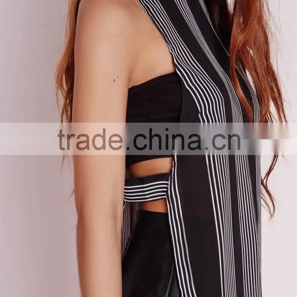 2016 Hot Sale Girls Black Stripe High Neck Blouse Wholesale photo-5