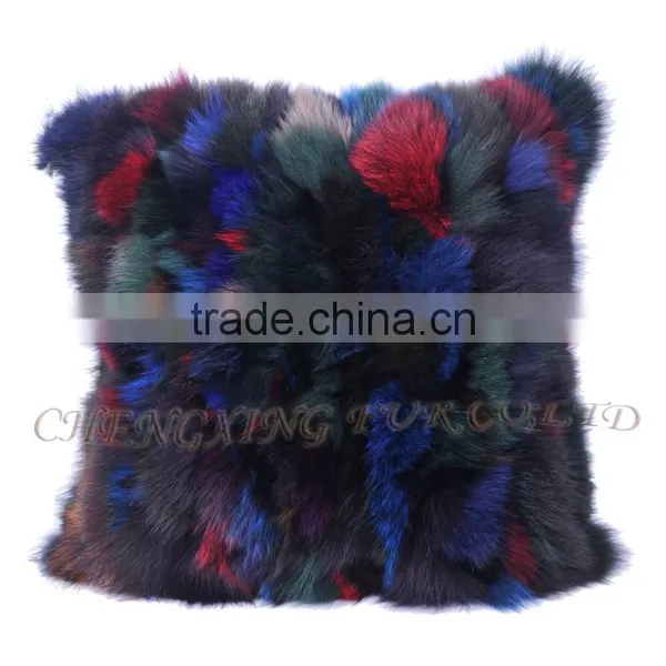 CX-D-107C Cheap Price and High Qaulity Genuine Fox Fur Patchwork Chair/Sofe Cushion Cover photo-4