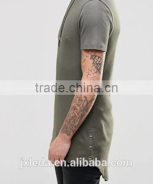 Men Soft High Quality Longline Curved Hem Crew Neck Plain Tight Slim Fit Muscle T-shirt OEM photo-3