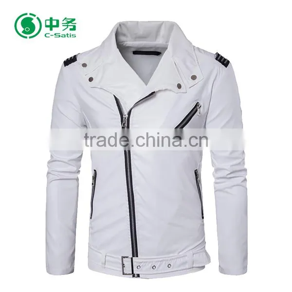 Fashion Style Multi Zippers Windproof Mens White / Red / Black Punk Leather Jacket for Sale photo-2