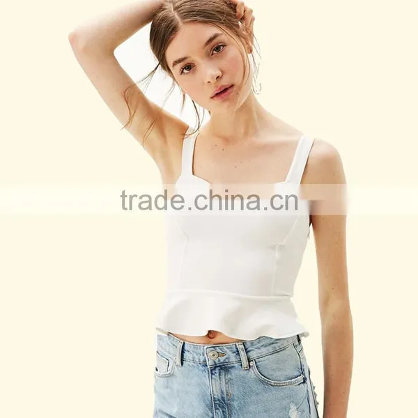 2017 OEM Girls Flounced Hem Cream Textured Corset Blouse Top photo-6