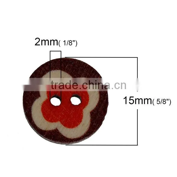 Wood Sewing Buttons Scrapbooking 2 Holes Round Multicolor Flower Pattern photo-2