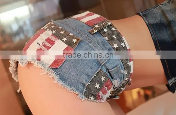 Sexy Mini American Low Waist Demin Flag Print Shorts photo-5
