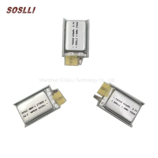 SOSLLI Rechargeable 702030 3.7v 400mah Lipo Battery for Wearable Device With Great Price photo-2