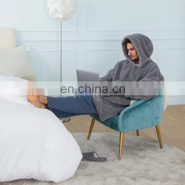 Indoor Bedroom Sleep Navy Soft Material Durable Wearable Hoodie Sherpa Oversized Blanket photo-6