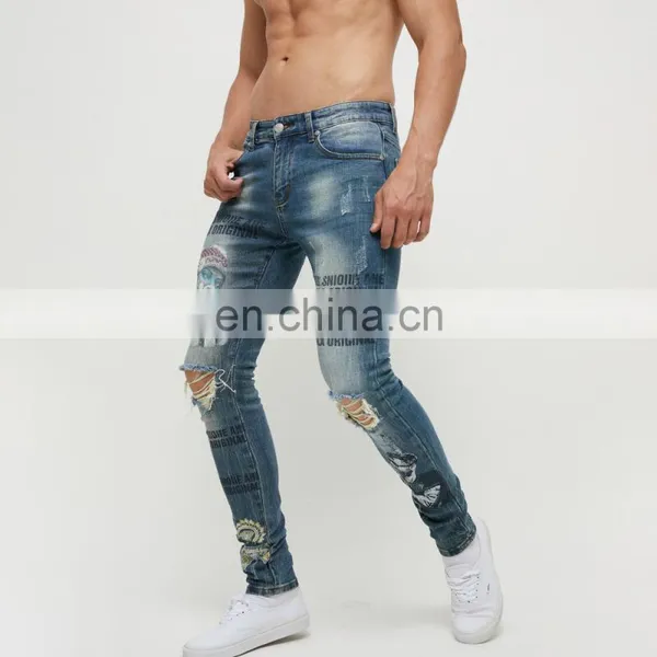 DiZNEW Spray Denim on Factory Wholesale Printing Dark Blue Fashion Mens Plus Size Pants & Jeans photo-3
