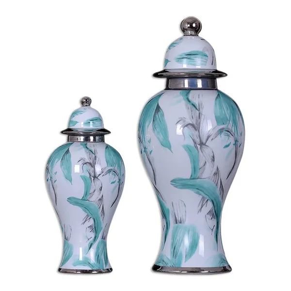 Modern Simple Fashion Creative White Electroplate Ceramic Vase With Lid For Bedroom Decor photo-5