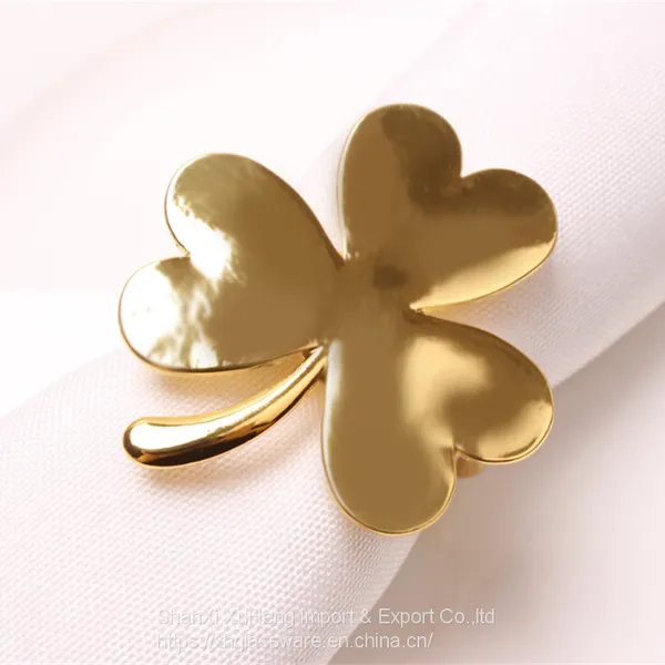 Lucky Green Colored Napkin Ring With 3 Leaf For Valentine's Day photo-3