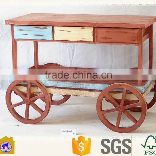 Handmade Cheap High Quality Antique Solid Wood Storage Cart With Drawers for Sale for Home Decor. HW15A00315