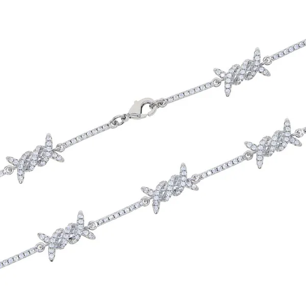 3mm Thin Iced Barbed Wire Necklace Micro Paved Cubic Zirconia Punk Twist Spiked Thorns Charm Link Chain Choker photo-5