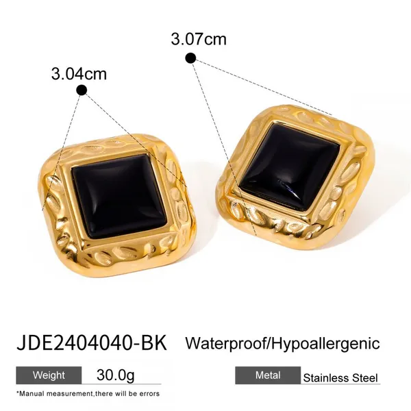 Vintage Stainless Steel Black Stone Stud Earrings Gold Plated Geometric Pearl Earrings Set Women Fashion Jewelry photo-4