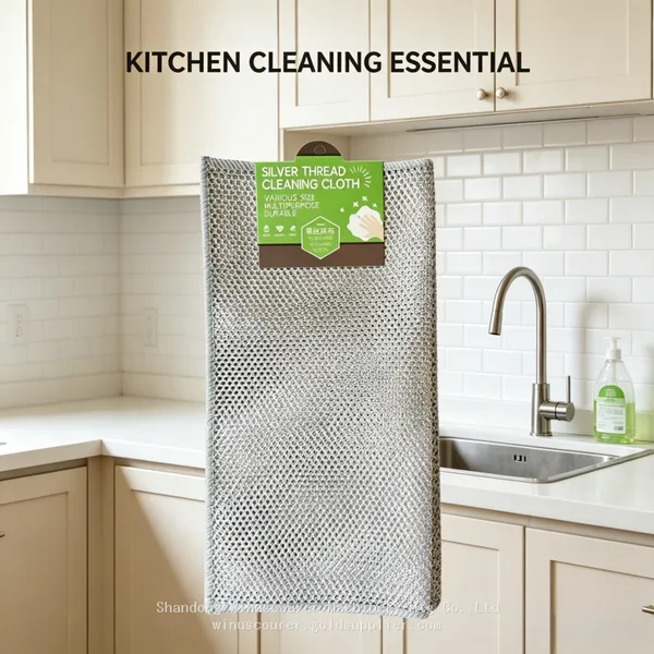 Paño de cocina de alambre plateado para limpiar grasa de doble capa