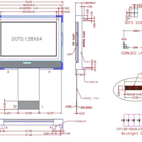 128*64 Графический точечный матрица 12864 LCD экран Cog12864 LCD дисплей