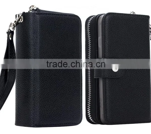 Fashion Zipper PU Leather Wallet Card Slot Black Cell Phone Case for IPhone 6/6s photo-2