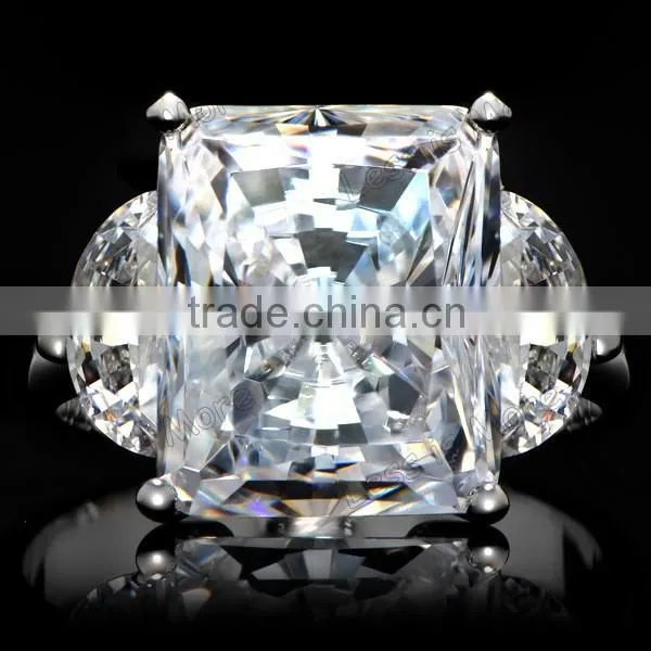 Fashion Alette's Emerald Cut White Gold CZ Engagement Ring photo-5