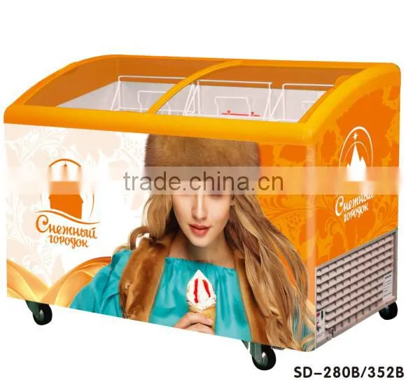 Best Seller Curved Glass Double Door Ice Cream Showcase Freezer photo-5