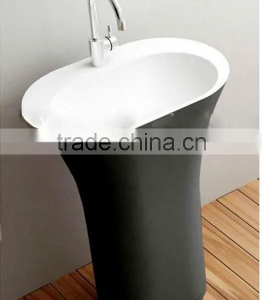 Solid Surface Stone Resin Square Free Standing Pedestal Resin Wash Basin,Artificial Stone Wash Basin photo-6