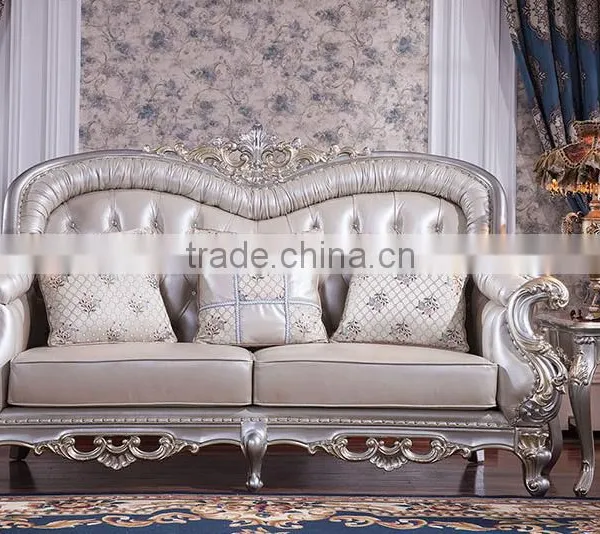 Graceful European Noble Living Room Furniture Genuine Leather Sofa Set photo-4