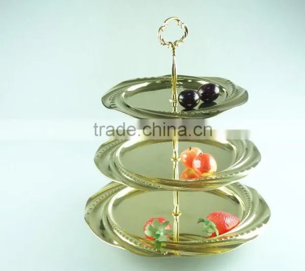 Stainless Steel Three Layer Metal Fruits Plate Leaf Decoration and Clourful photo-4