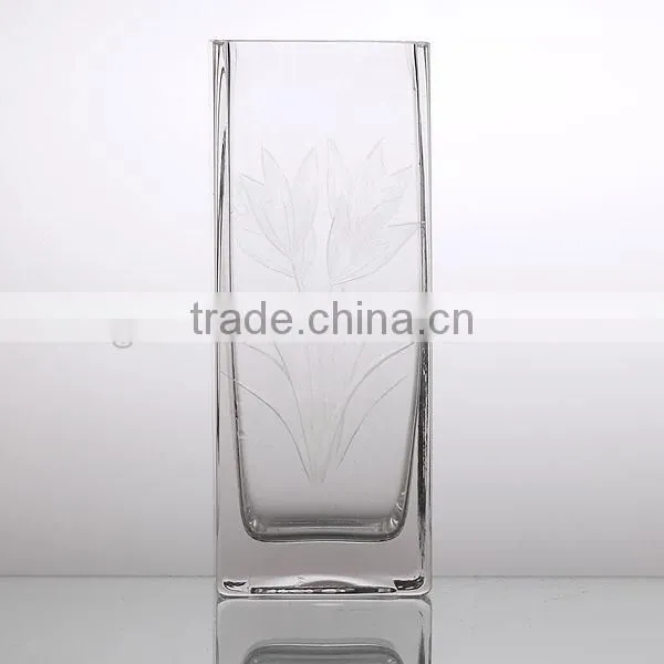 Tall Cube Glass Vase With Decorative Flowers photo-2