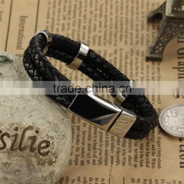316L Mens Stainless Steel Jewelry Leather Bracelet Wholesale photo-2