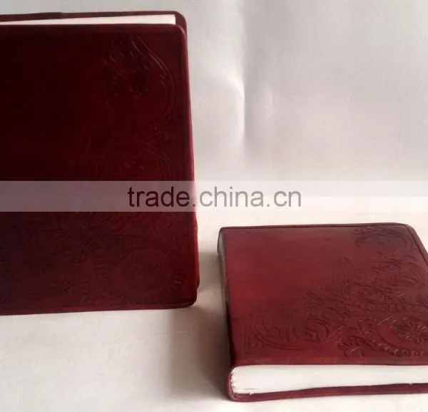 Handmade Genuine Plain Pippin Embossed Paisley Design Leather Notebook photo-4