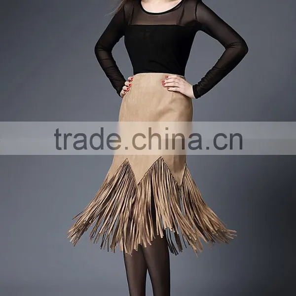 Hot Sale Fashion Women Latest Long Skirt Design With Tassal photo-2