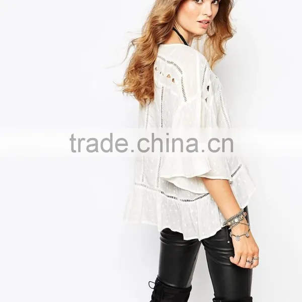 China Factory OEM ODM 2015 New Fashion Customized Semi-sheer Finish Top With Cut Out Detail photo-2